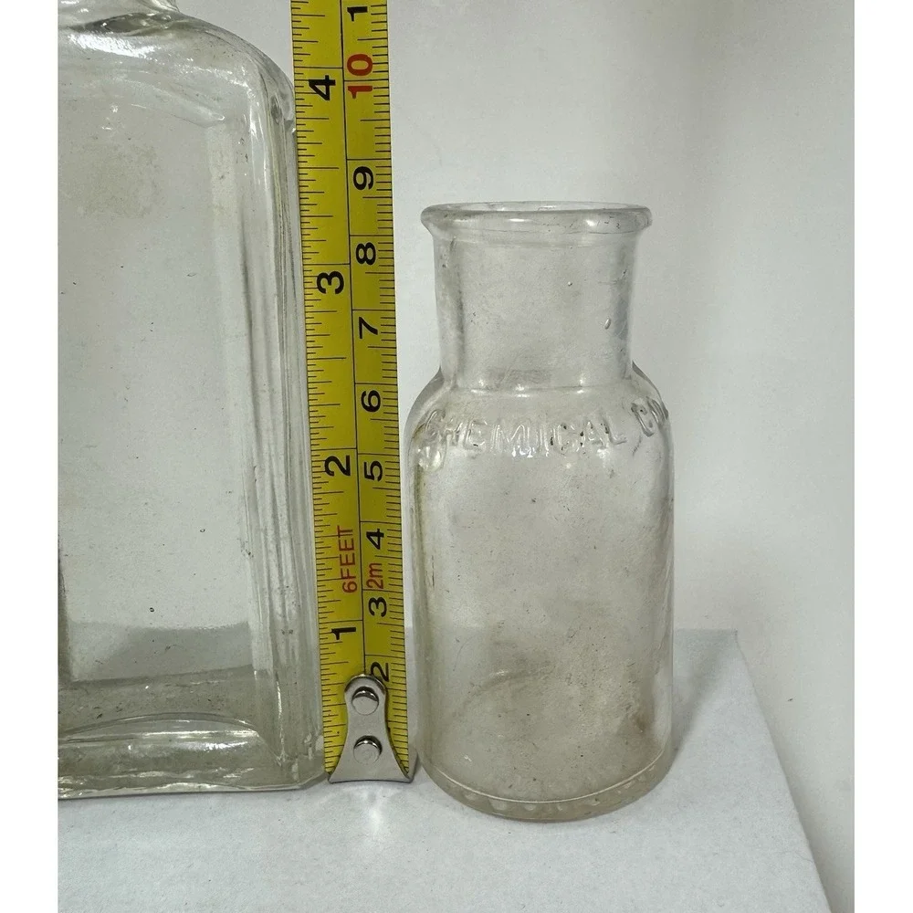 Lot of 3 Vintage Glass Apothecary Bottles Clear Ammonol Embossed Decorative Set